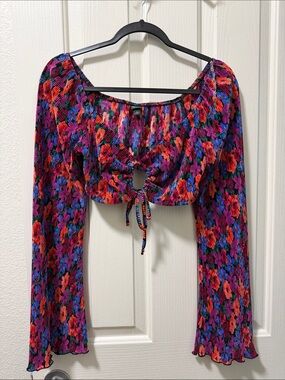 wild fable Multi-Color Floral Tie-Front Cropped Top